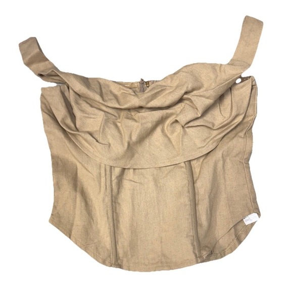 Stone Linen Draped Bardot Corset US Size 4 Scandinavian Minimalist Old Money - Picture 1 of 7